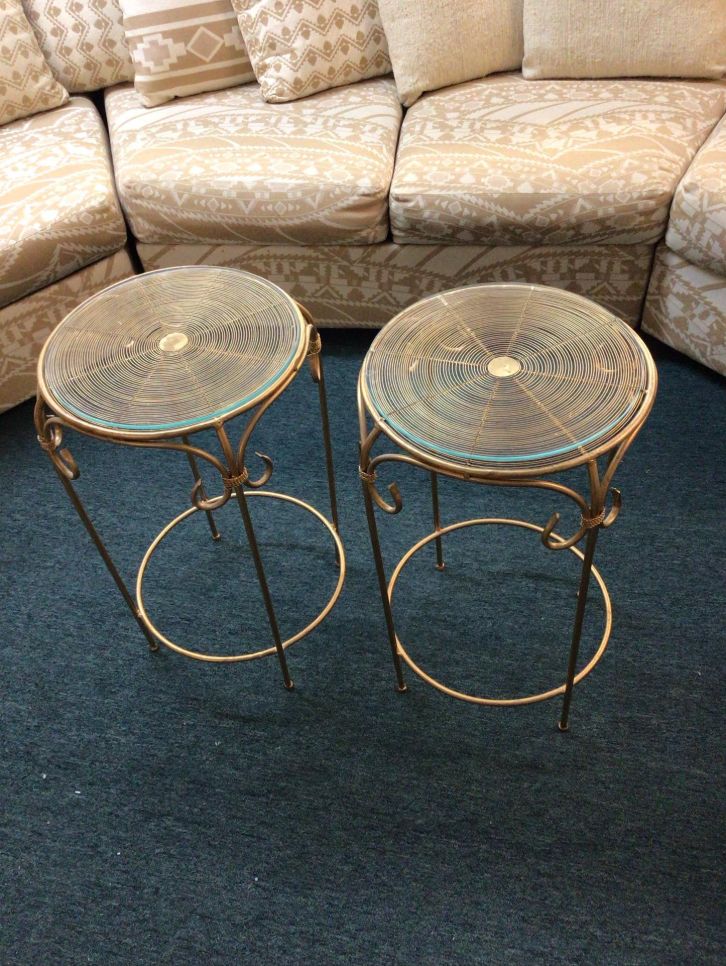 Pair of Gold-Tone Glass Top Accent Tables photo 2