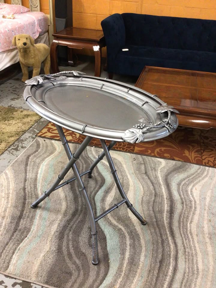 Vintage Bronze Faux Bamboo Grapevine Butler Tray Table – Maitland-Smith Style photo 2