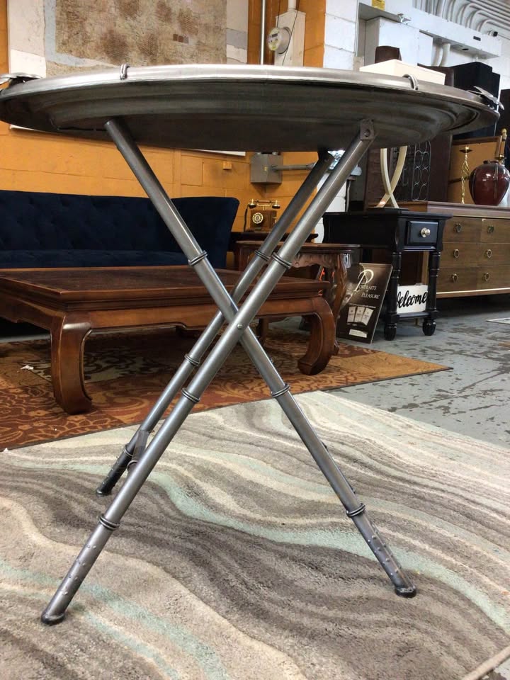 Vintage Bronze Faux Bamboo Grapevine Butler Tray Table – Maitland-Smith Style photo 4
