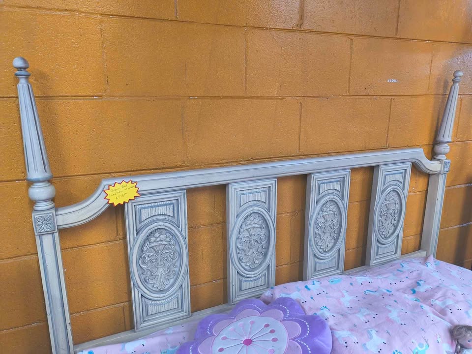 Queen Bed Complete Setup – Mattress, Box Spring, Frame & Ornate Headboard photo 5
