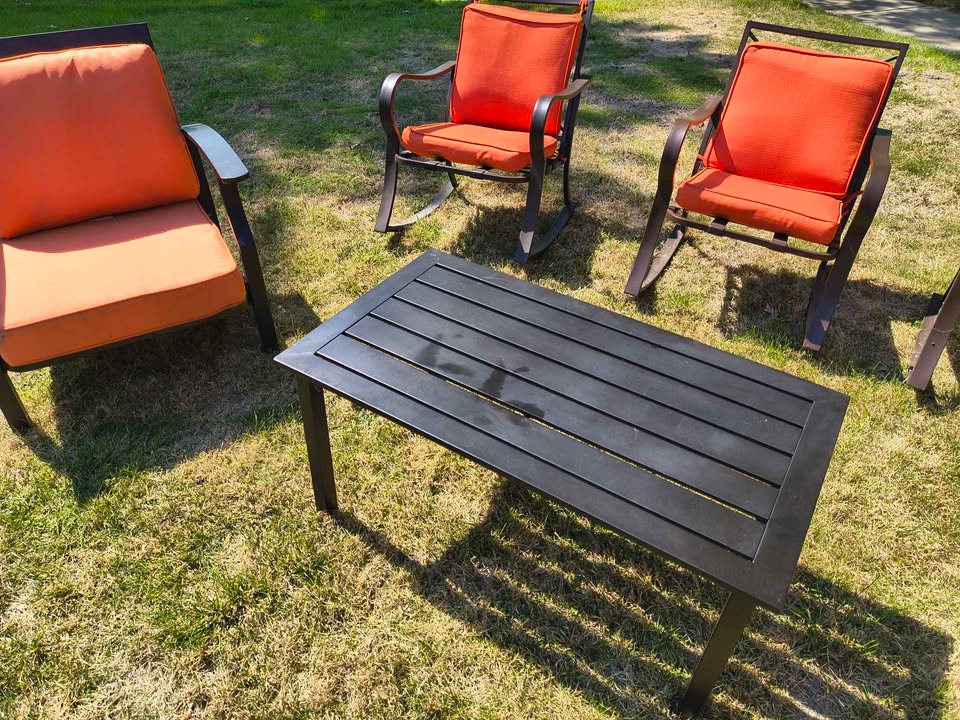 6-Piece Metal Patio Furniture Set with 3 Rocking Chairs photo 2