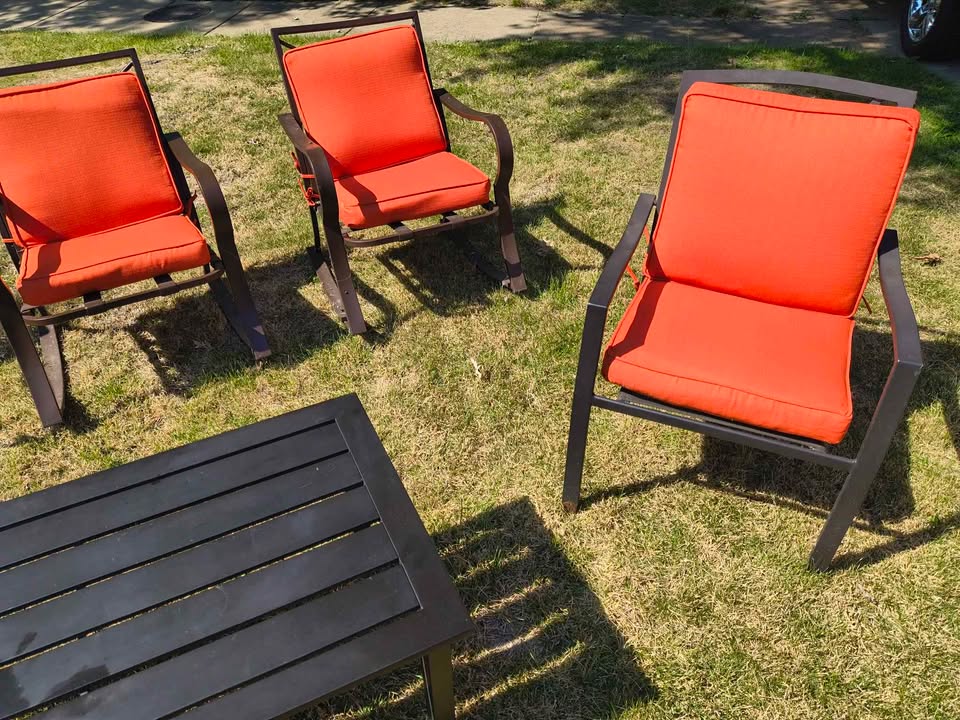 6-Piece Metal Patio Furniture Set with 3 Rocking Chairs photo 3