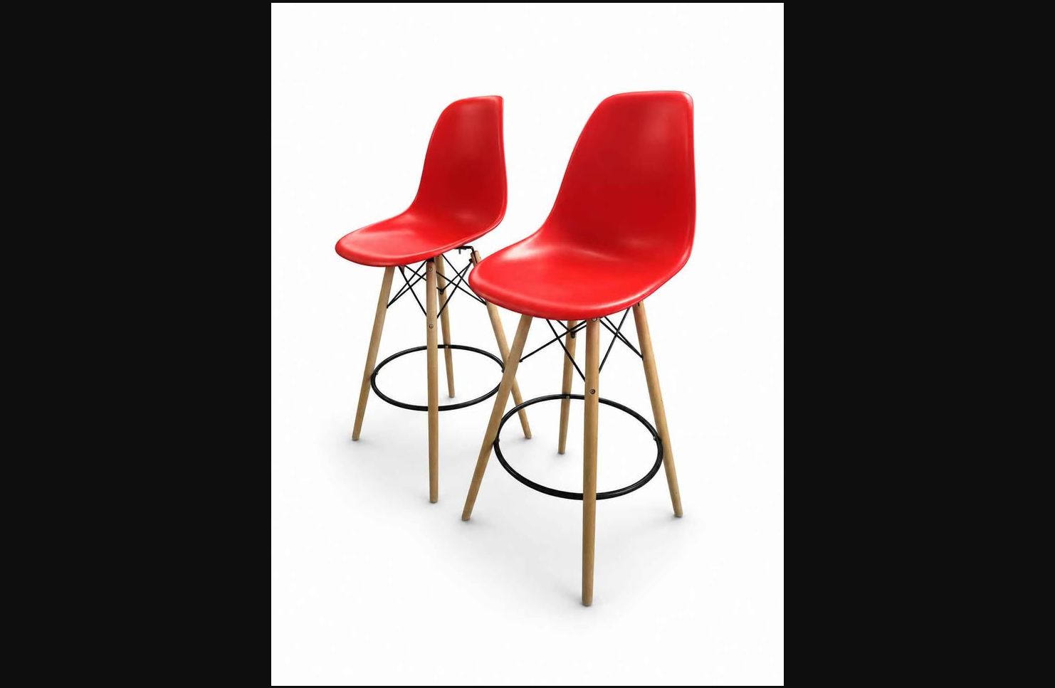 PAIR OF RED MID-CENTURY MODERN STYLE BAR STOOLS