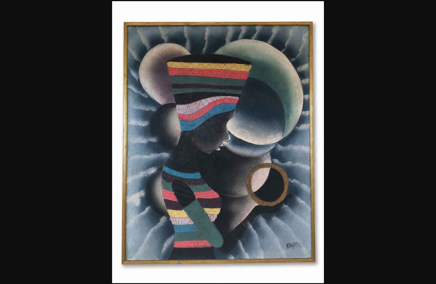 LARGE SIGNED KINGMAN TEXTURED AFRICAN PORTRAIT PAINTING — $175
