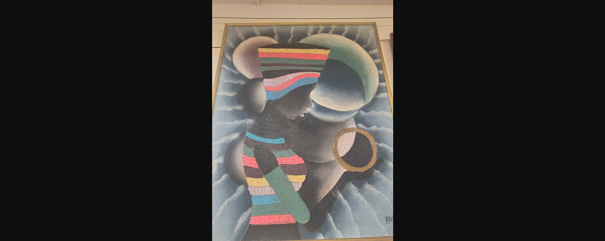 LARGE SIGNED KINGMAN TEXTURED AFRICAN PORTRAIT PAINTING — $175 photo 2