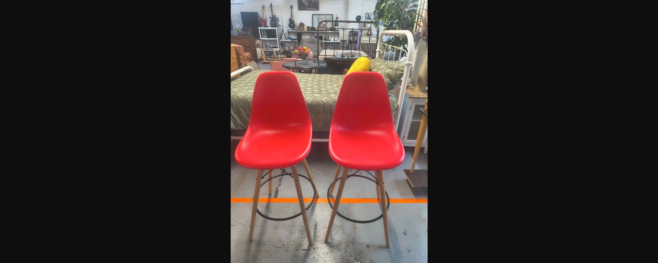 PAIR OF RED MID-CENTURY MODERN STYLE BAR STOOLS photo 2