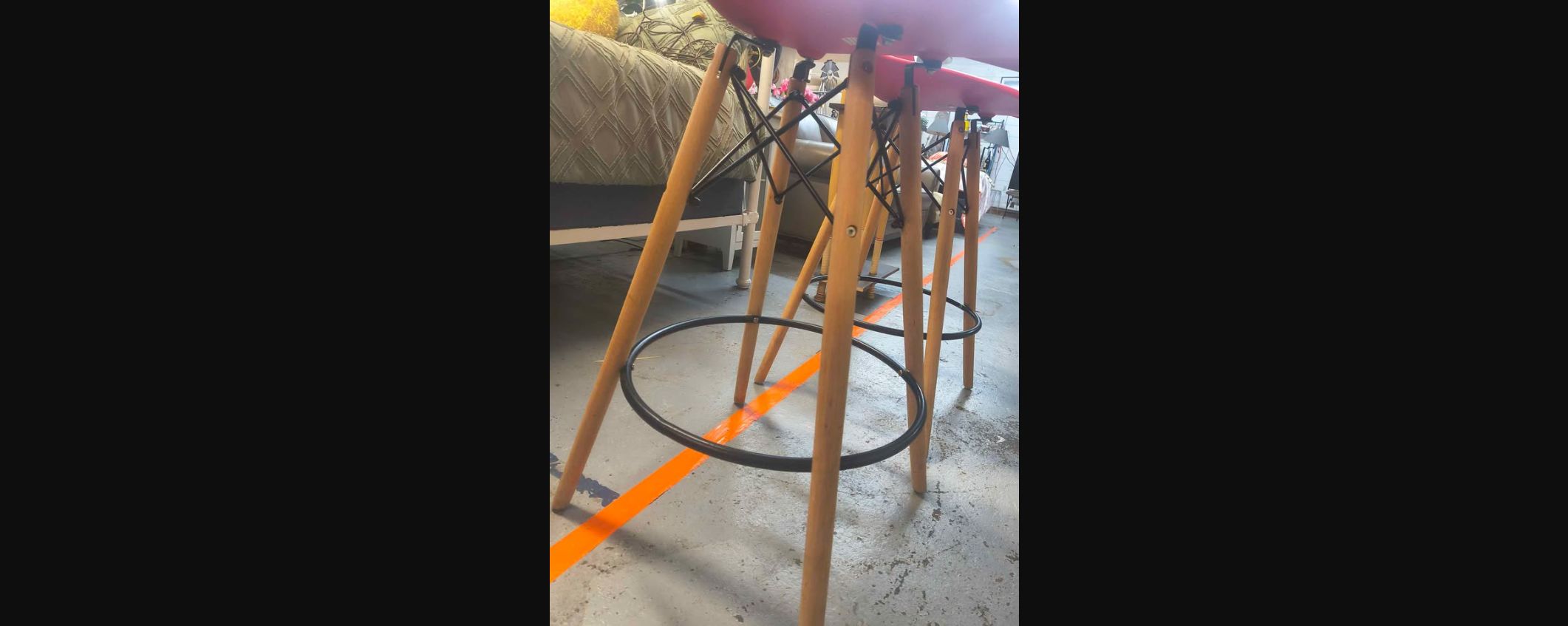 PAIR OF RED MID-CENTURY MODERN STYLE BAR STOOLS photo 4