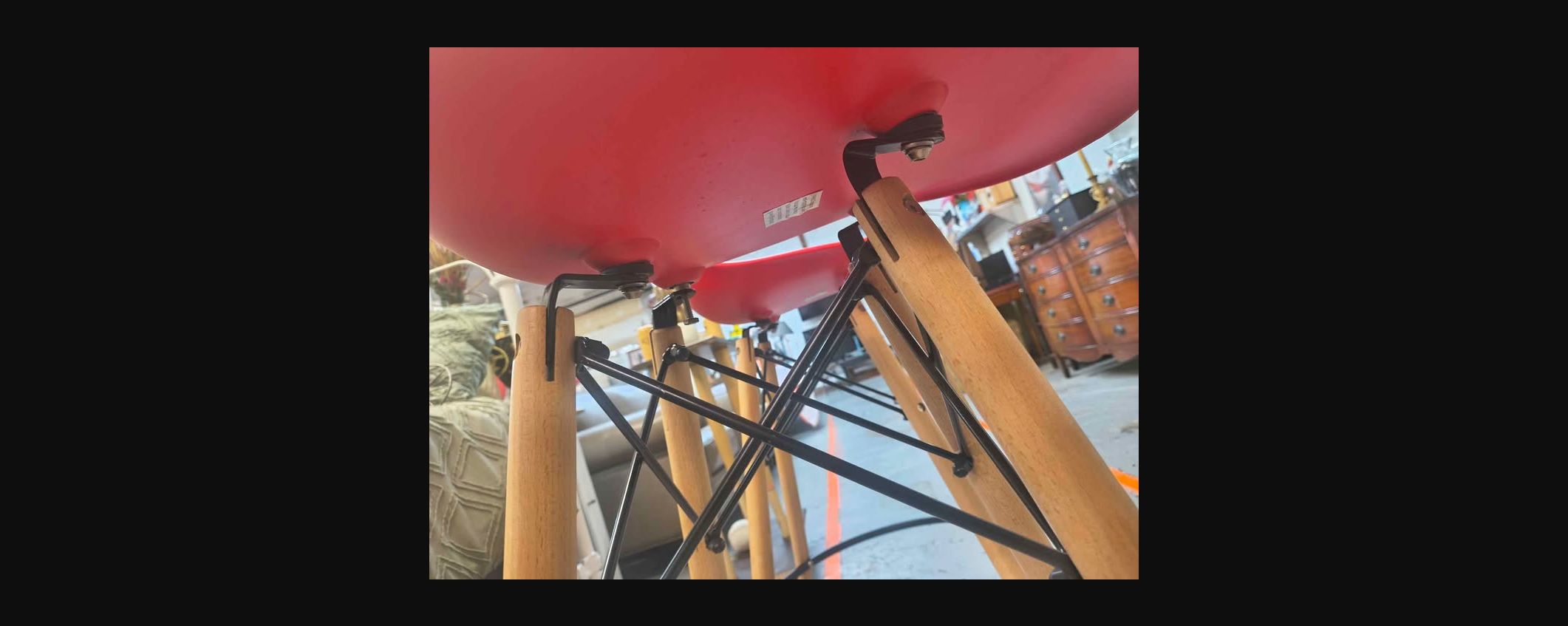 PAIR OF RED MID-CENTURY MODERN STYLE BAR STOOLS photo 5