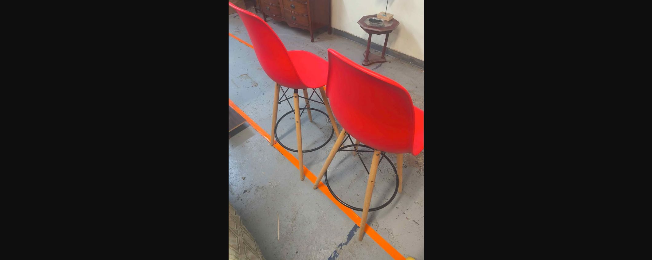 PAIR OF RED MID-CENTURY MODERN STYLE BAR STOOLS photo 6