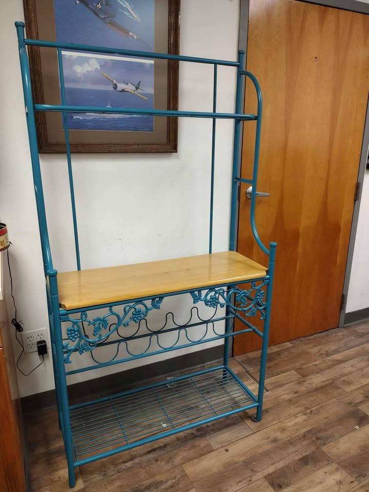 Blue / Turquoise Bakers Rack with Removable Wood Board – $80