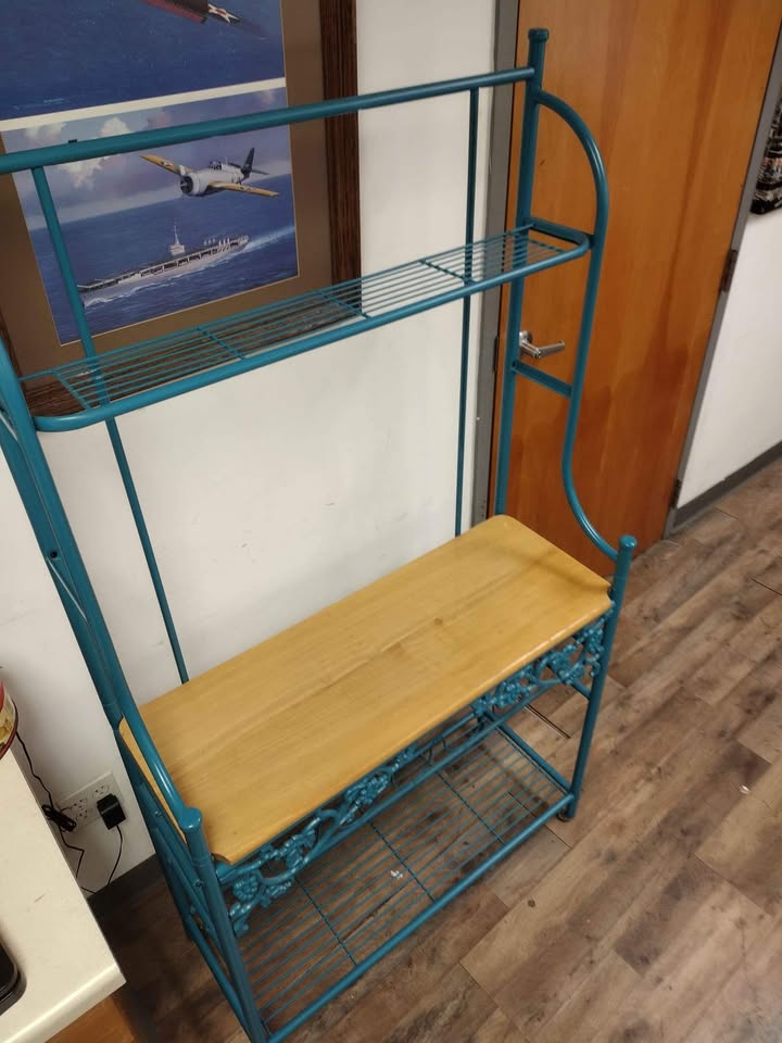 Blue / Turquoise Bakers Rack with Removable Wood Board – $80 photo 2