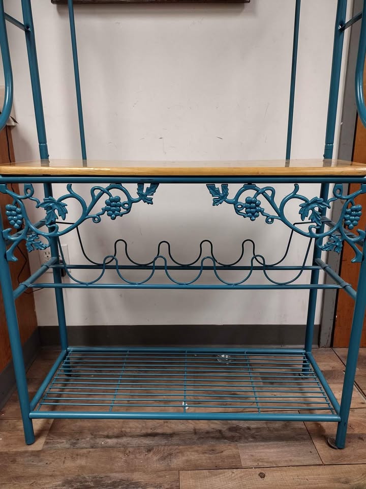 Blue / Turquoise Bakers Rack with Removable Wood Board – $80 photo 3