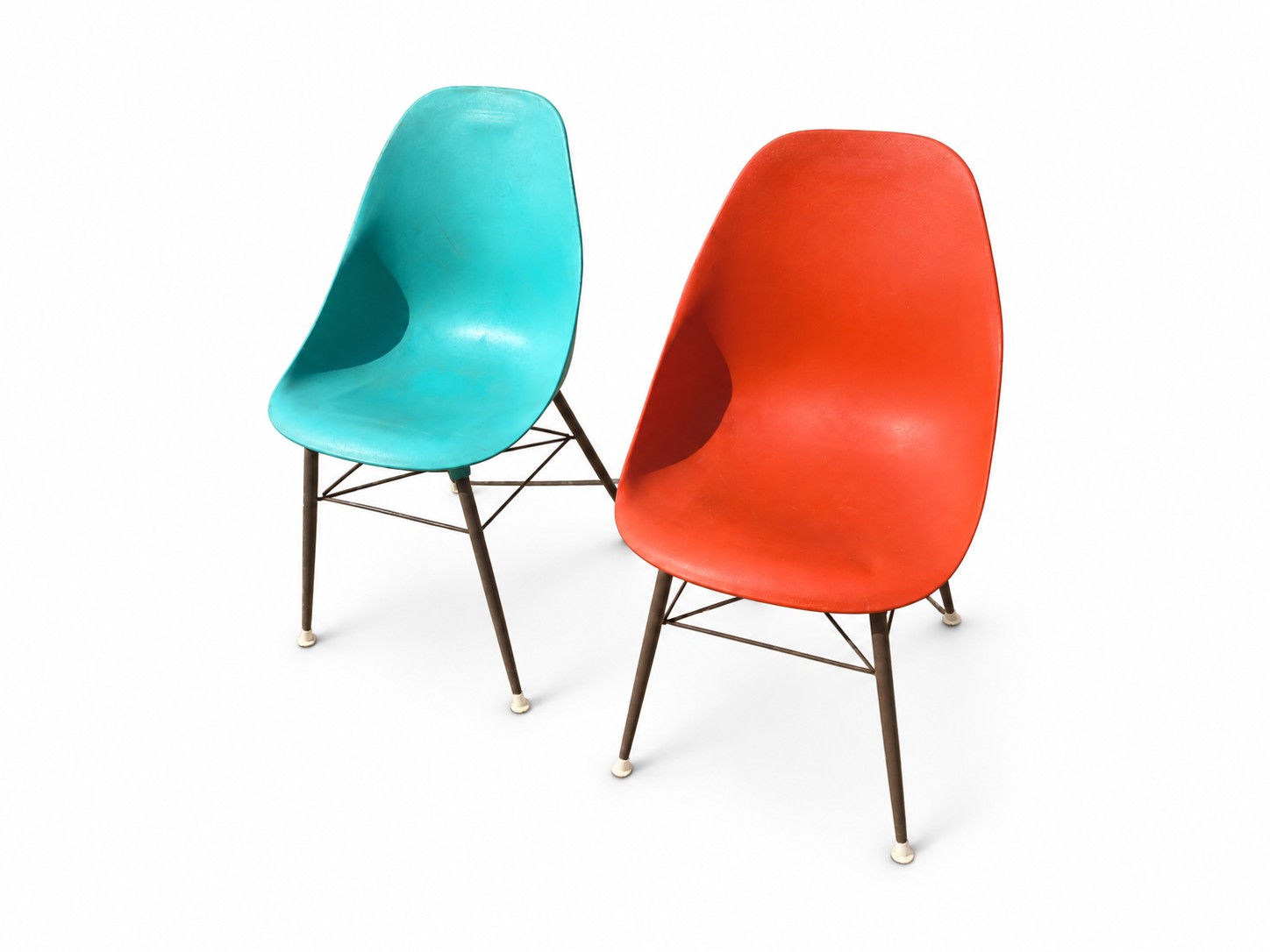 Pair of Vintage Molded Plastic Chairs - Turquoise & Orange