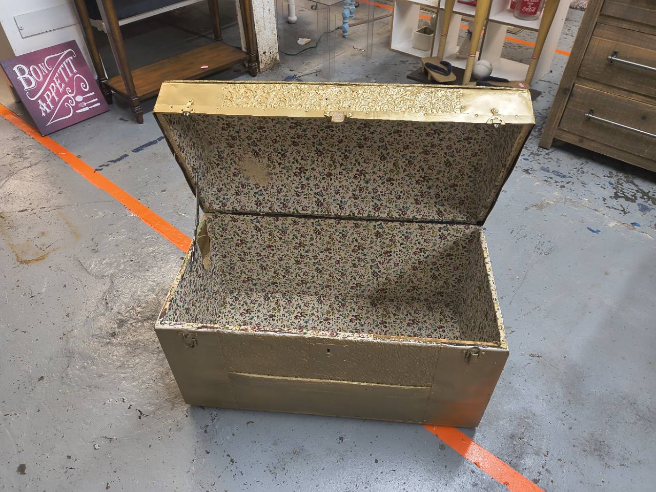 Vintage Gold-Painted Dome-Top Storage Trunk photo 2