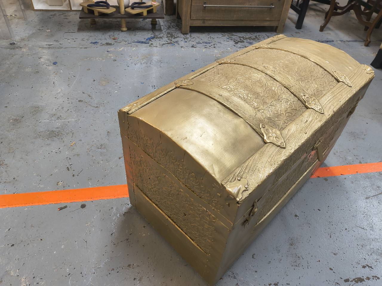 Vintage Gold-Painted Dome-Top Storage Trunk photo 3