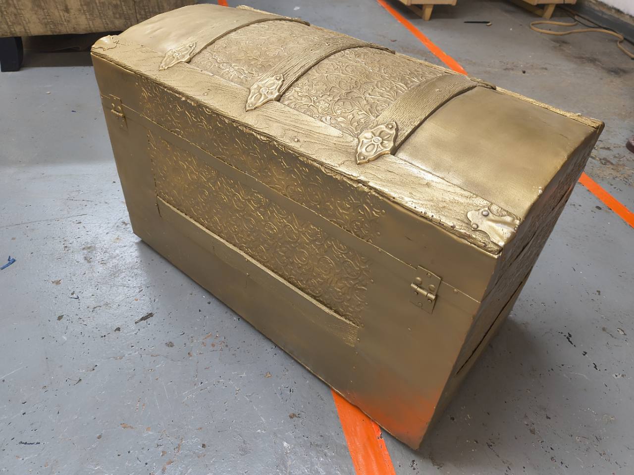 Vintage Gold-Painted Dome-Top Storage Trunk photo 4