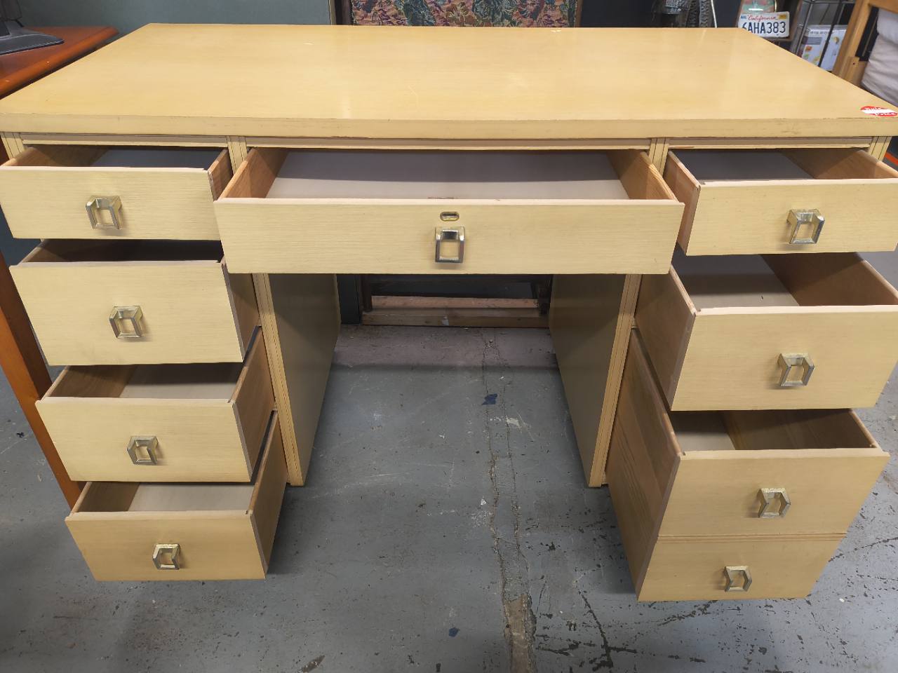 Blonde-Finish Desk and Upholstered Chair Set photo 6