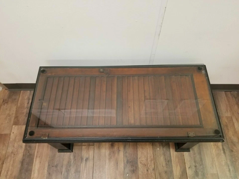 Repurposed Window Shutter Coffee Table with Glass Top photo 3