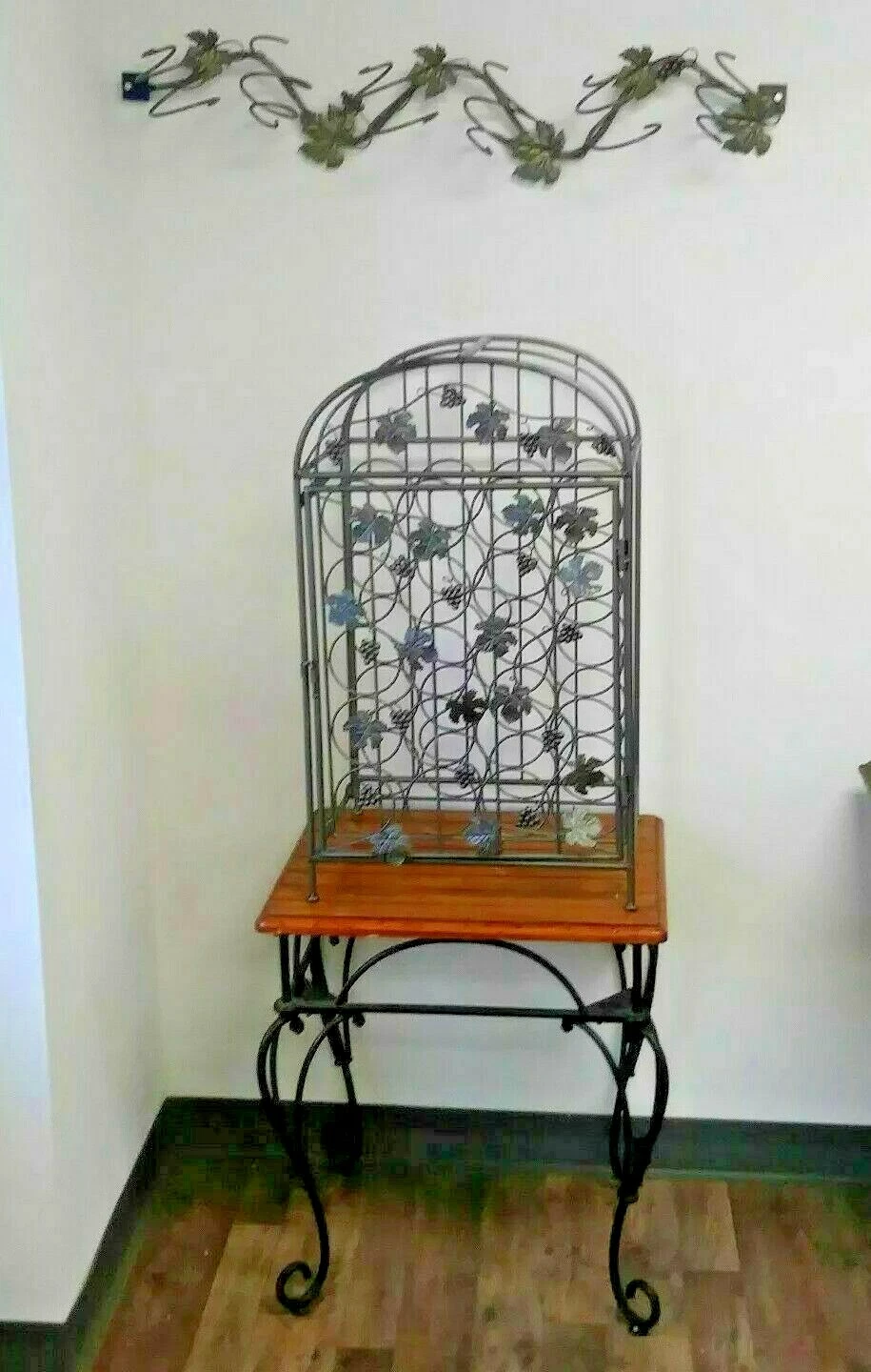 Silver Wrought Iron Floor and Wall Wine Rack Set