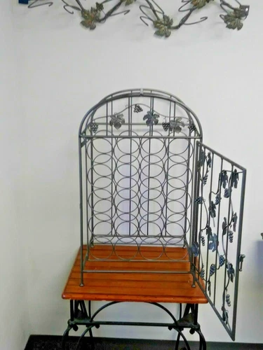 Silver Wrought Iron Floor and Wall Wine Rack Set photo 2