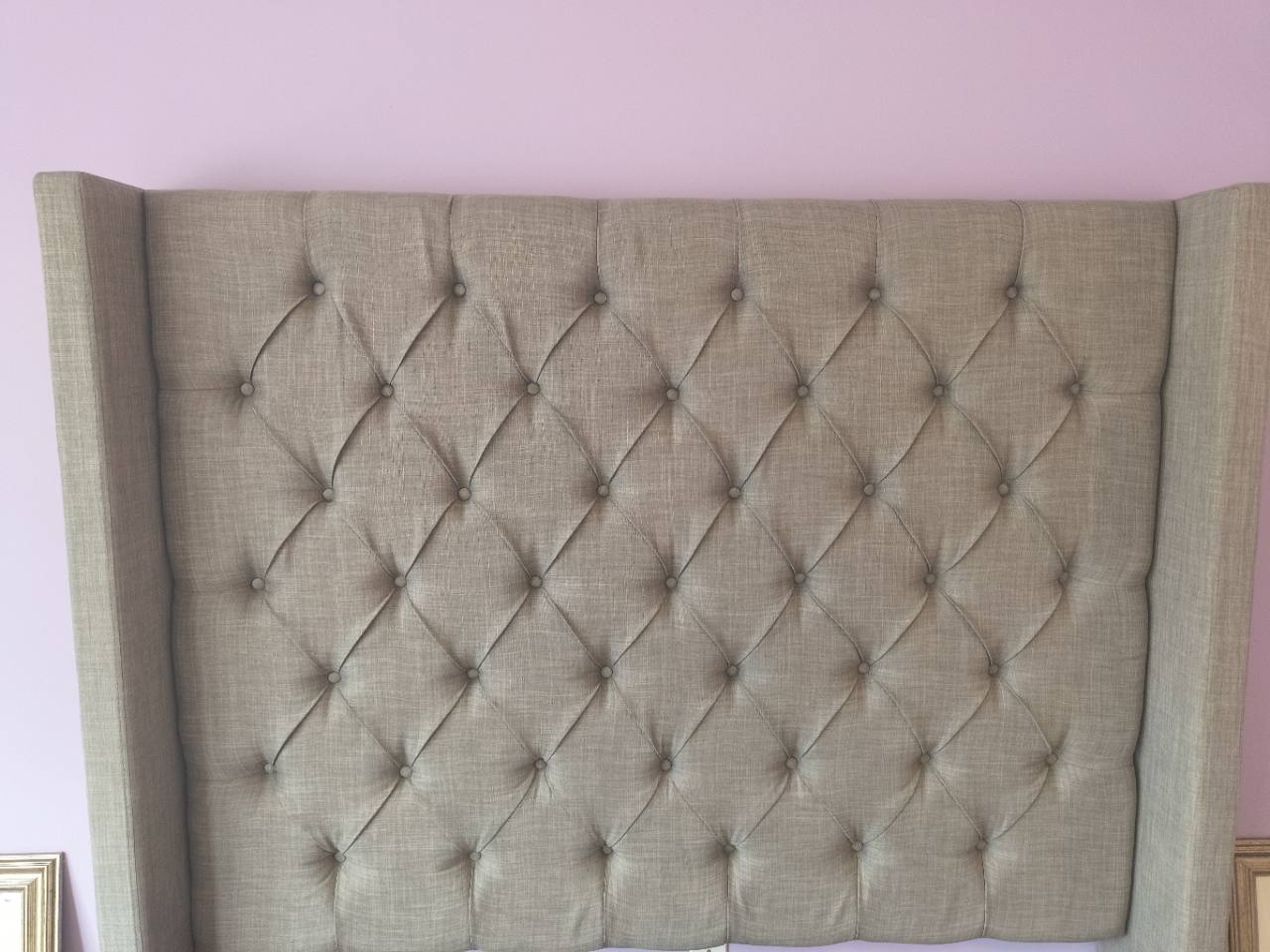 Grey Tufted Queen Bed Frame — Extra Tall 88-inch Headboard photo 2