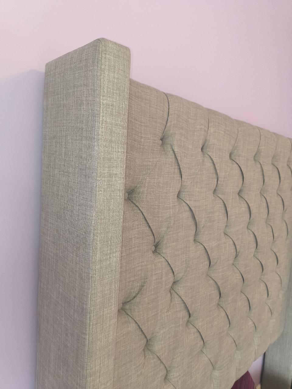 Grey Tufted Queen Bed Frame — Extra Tall 88-inch Headboard photo 3