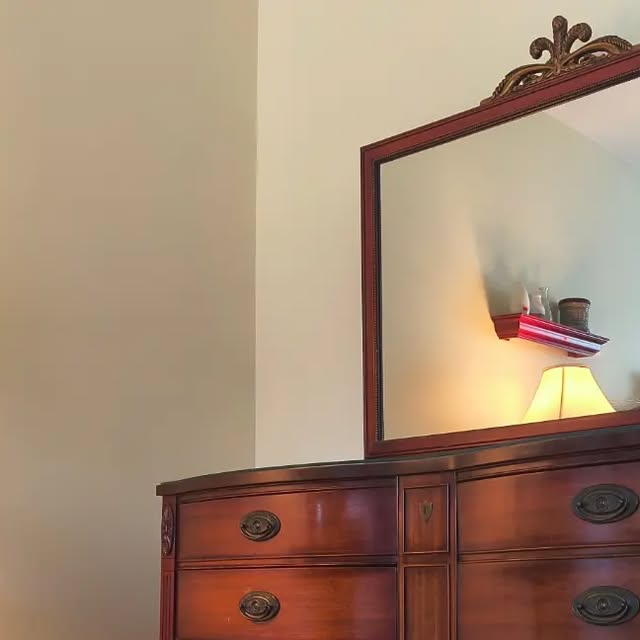 Vintage Mahogany Bow-Front 8-Drawer Dresser with Mirror – $295