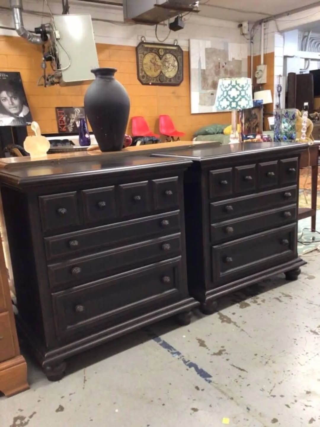 Pair of Oversized Espresso 3 Drawer Night Stands
